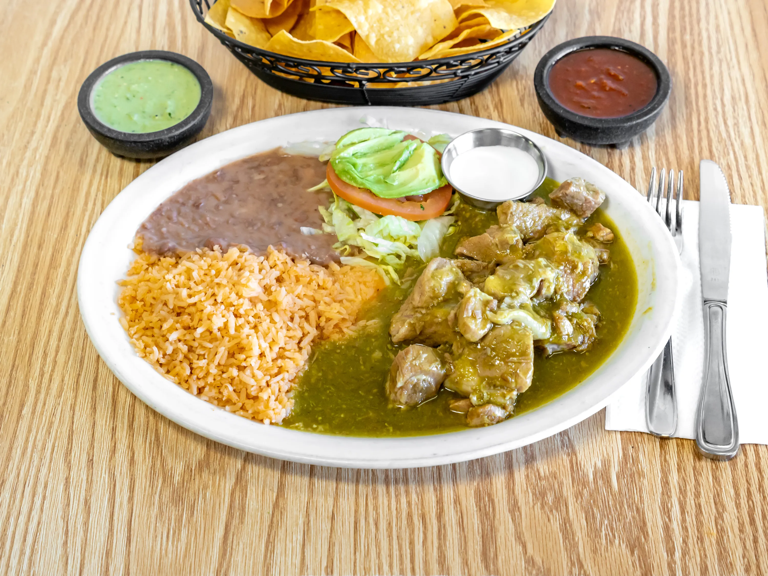 Chile verde plate at Taqueria Los Potrillos, a family restaurant in Petaluma