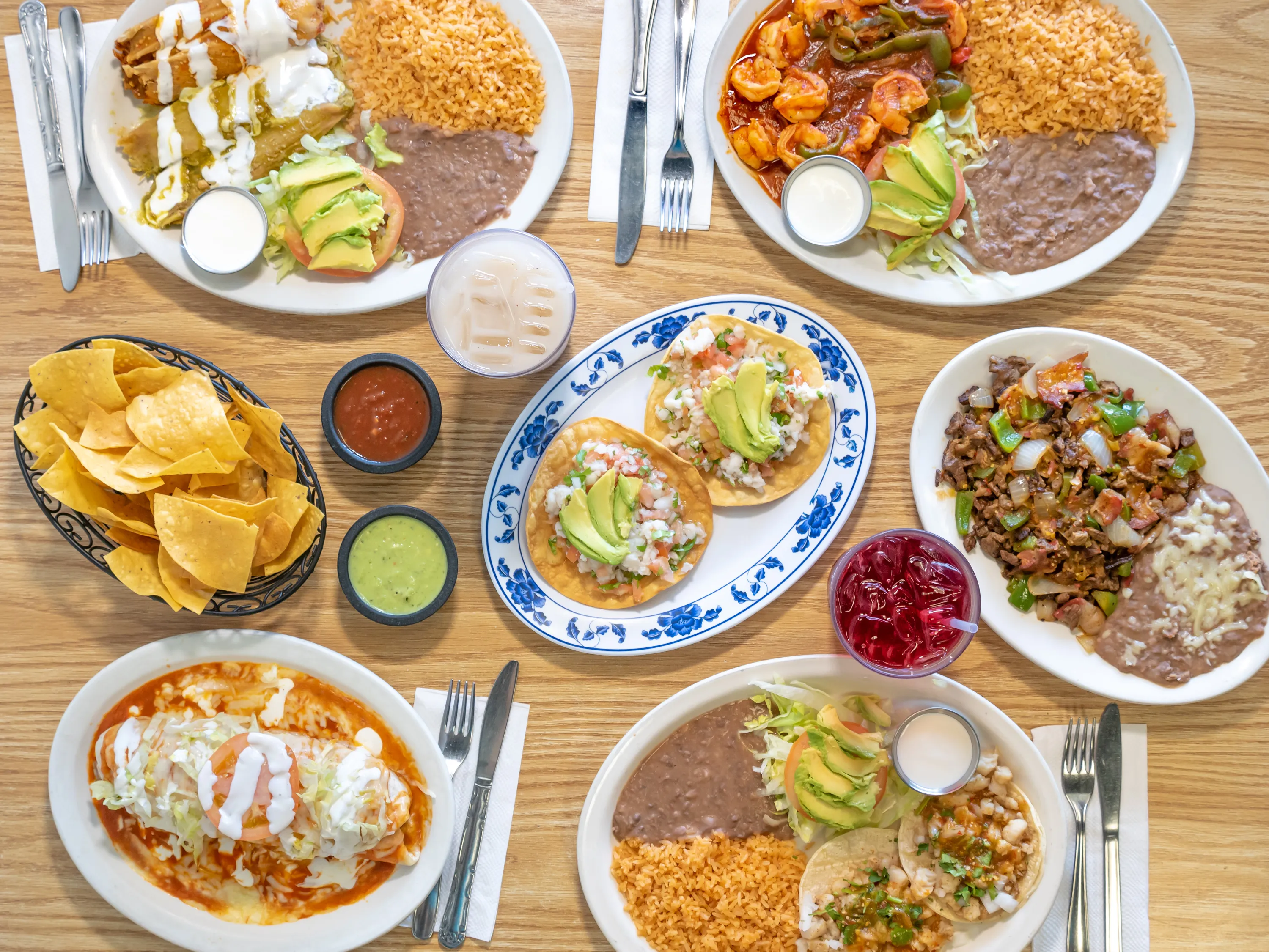 Authentic Mexican food spread at Taqueria Los Potrillos in Petaluma