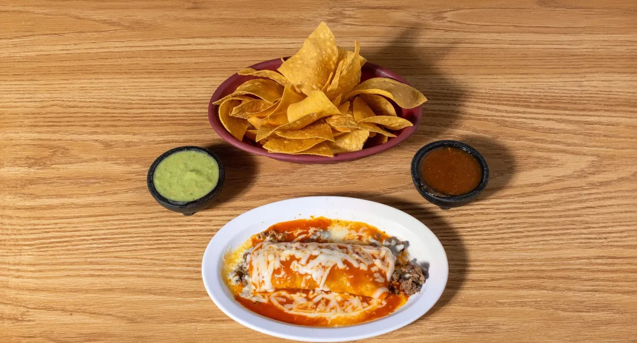 Enchilada with red sauce and cheese